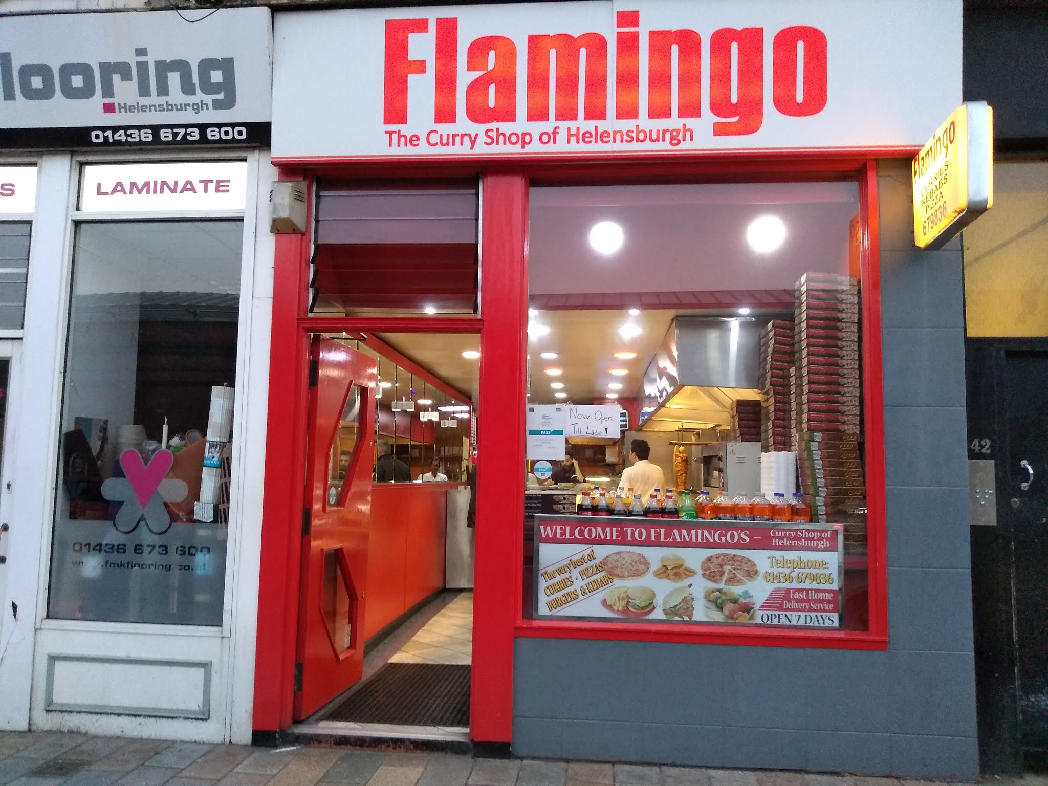 The shopfront of Flamingo restaurant, Helensburgh.