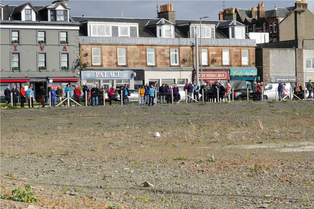 A seagull sat in the middle of the barren development area of Helensburgh's seafront